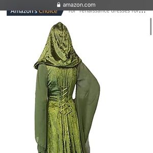 Medieval Vintage Velvet Lace Up Back Hooded Dress